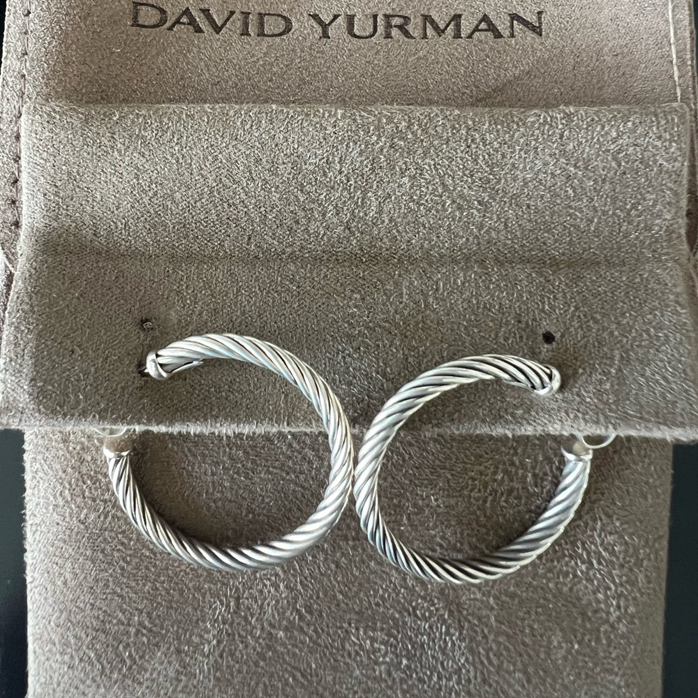 David Yurman Cable Silver Hoops - Picture 3 of 8